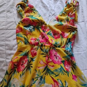 Lulu's Vibrant Yellow Floral Midi Dress